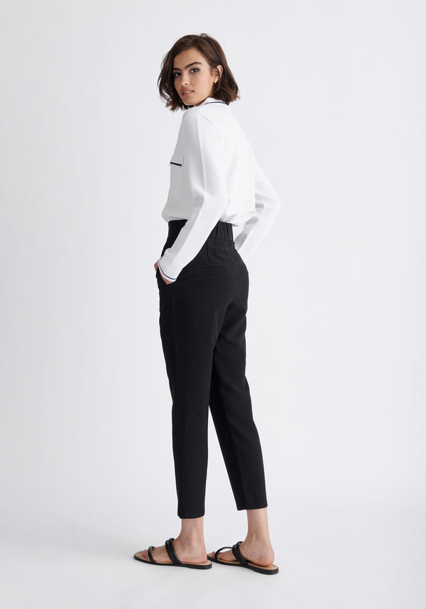 Paisie Contrast Detail Top in White and Navy Back